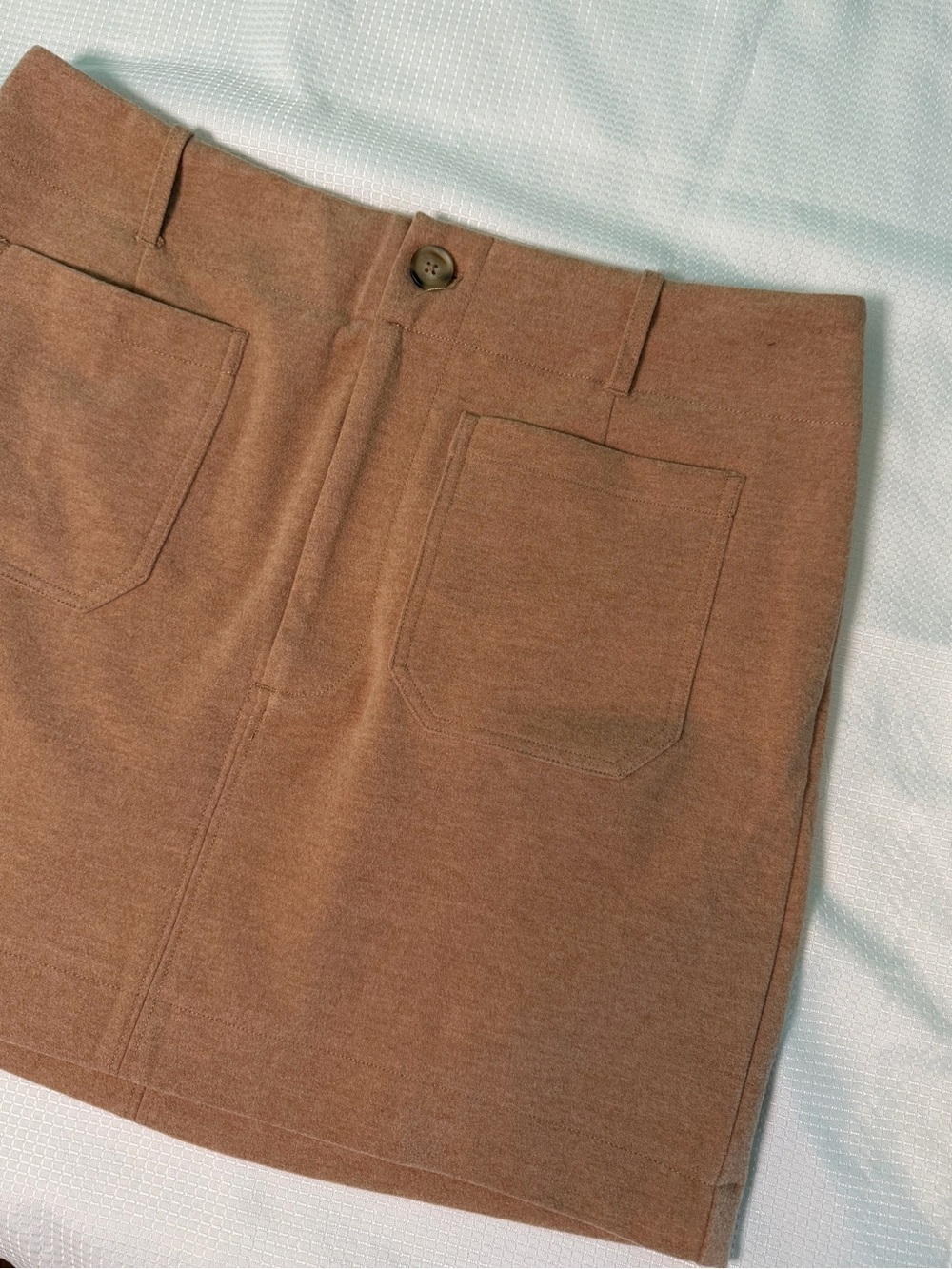 Maeve Tan Suede-Look Mini Skirt with Patch Pockets